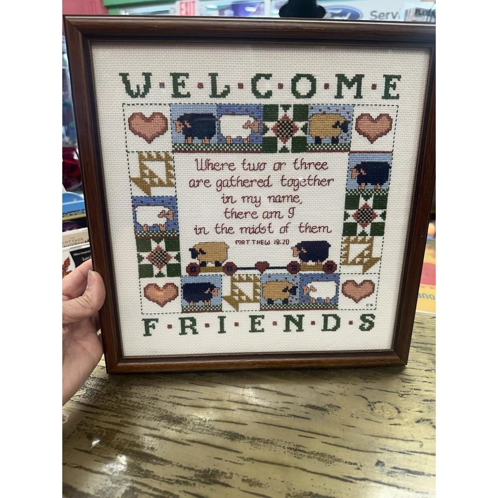 Vintage 1989 Welcome Friends Crossstitch Picture
